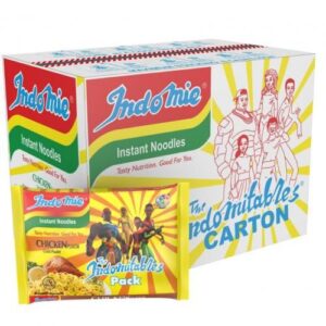 Bowl of Indomie Chicken Noodles with seasoning, prepared as a quick chicken flavored instant noodle meal.