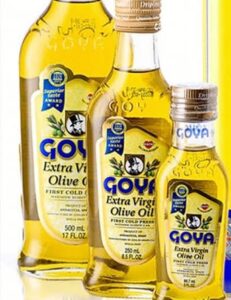 Goya Olive Oil bottle used for healthy cooking and salad preparation