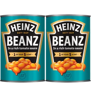 Heinz Beanz canned baked beans in tomato sauce served as a quick nutritious meal